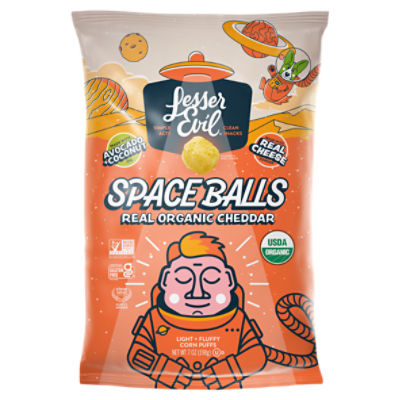 LesserEvil Space Balls Real Organic Cheddar Light + Fluffy Corn Puffs, 7 oz
