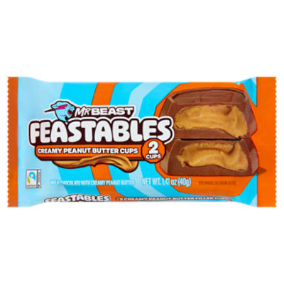 Mr Beast Feastables Milk Chocolate with Creamy Peanut Butter Cups, 2 count, 1.41 oz