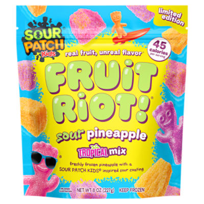 Fruit Riot Sour Candy Mixed Pineapple, Sour Patch Kids, Real Frozen Fruit, 8oz