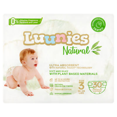 Luunies Natural Ultra Absorbent Premium Diapers Size 3, 30 count