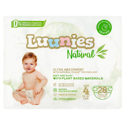 Luunies Natural Ultra Absorbent Premium Diapers Size 4, 28 count