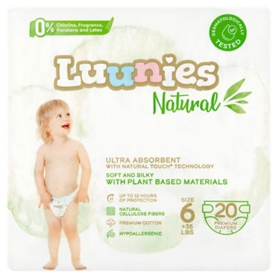 Luunies Natural Ultra Absorbent Premium Diapers Size 6, 20 count