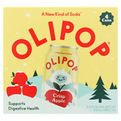 Olipop Crisp Apple Soda, 12 fl oz, 4 count