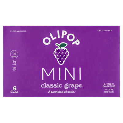 Olipop Mini Classic Grape Soda, 7.5 fl oz, 6 count
