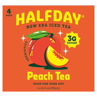Halfday Prebiotics Peach Tea, 4 count, 12 fl oz