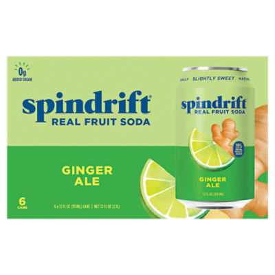 Spindrift Ginger Ale Real Squeezed Fruit Soda, 12 fl oz, 6 count