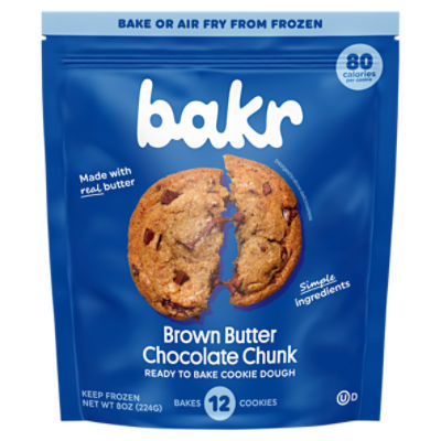 Bakr Brown Butter Chocolate Chunk Ready to Bake Cookie Dough, 12 count, 8 oz