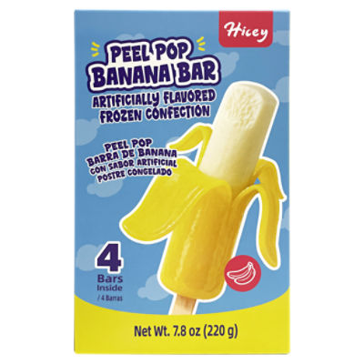 Hicey Peel Pop Banana Bar Frozen Confection, 4 count, 7.8 oz