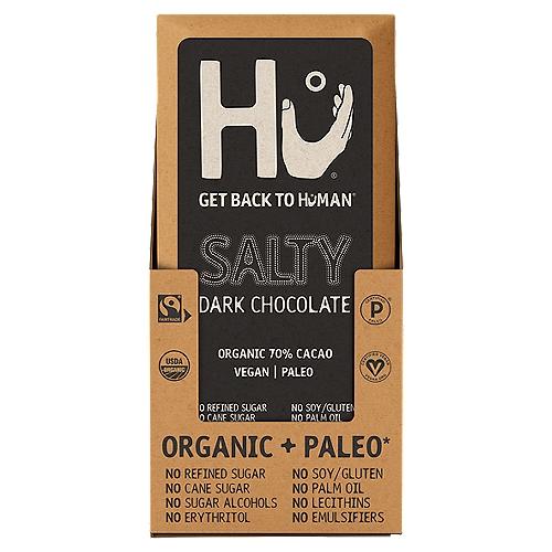 Hu Salty Dark Chocolate, 2.1 oz
No Refined Sugar, No Cane Sugar, No Sugar Alcohols, No Erythritol, No Dairy/Soy, No Palm Oil, No Lecithins, No Emulsifiers