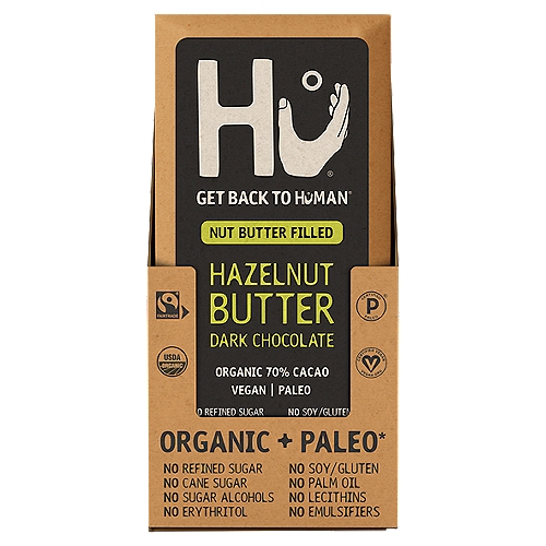 Hu Hazelnut Butter Dark Chocolate, 2.1 oz
No Refined Sugar, Cane Sugar, Sugar Alcohols, Erythritol, Dairy/Soy, Palm Oil, Lecithins or Emulsifiers