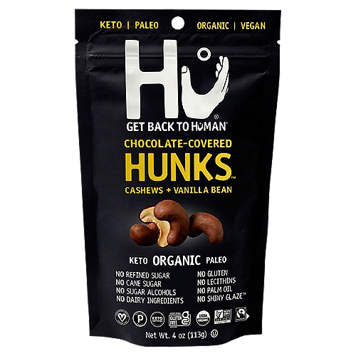 Hu Hunks Organic Chocolate-Covered Cashews + Vanilla Bean, 4 oz
No Shiny Glaze:
Chocolate-covered snacks always struck us as bizarrely shiny. ''Something weird must be added,'' we'd say. We were right. ''Confectioner's glaze'' (or ''Shellac'') gives chocolate-covered snacks their appetizing sheen. This glaze is on almost every chocolate-covered goodie, but most people don't realize it's usually a chemically-treated insect goo (Google it - kinda gross). Hu avoids weird ingredients like ''Confectioner's glaze'' and embraces unadulterated chocolate.
- Jordan & Jessica
Sibling Co-Founders