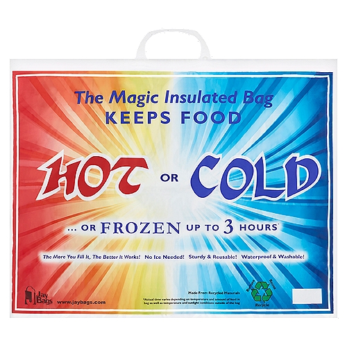 Jay Bags The Magic Insulated Bag
Keeps Food Hot or Cold or Frozen Up to 3 Hours*
*Actual time varies depending on temperature and amount of food in bag as well as temperature and sunlight conditions outside of the bag