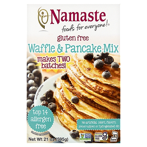 Namaste Gluten Free Waffle & Pancake Mix, 21 oz
This product is free from:
Wheat
Gluten
Egg
Dairy
Peanuts
Tree nuts
Crustaceans
Sulfites
Sesame
Lupin
Celery
Soy
Mustard
Shellfish
Fish