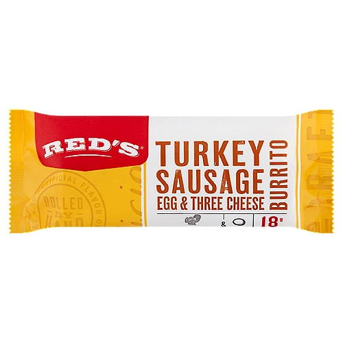 Red's Turkey Sausage Egg & Three Cheese Burrito, 5 oz
Made with turkey raised without antibiotics & cage free† eggs
†Birds never confined to a cage