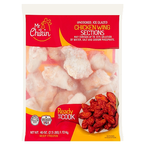 Mr Chikin Uncooked Ice Glazed Chicken Wing Sections, 40 oz
Containing up to 15% solution of water, salt, and sodium phosphate.