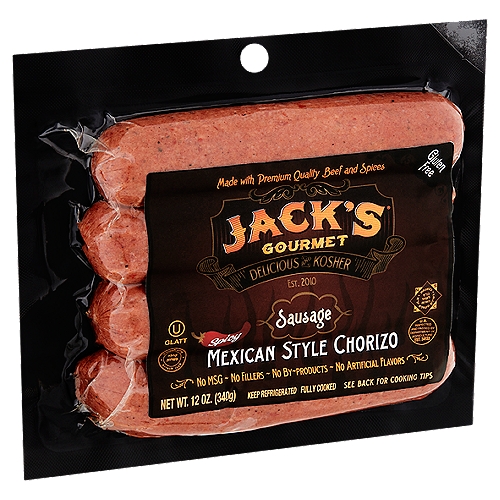 Jack's Gourmet Spicy Mexican Style Chorizo Sausage, 12 oz
Whether Its Grilled and Served in a Tortilla with Guacamole or Diced and Served with Rice and Beans In a Taco, this Spicy Sausage is Bursting with Latin Flavors and Will Turn Any Meal Into Fiesta!