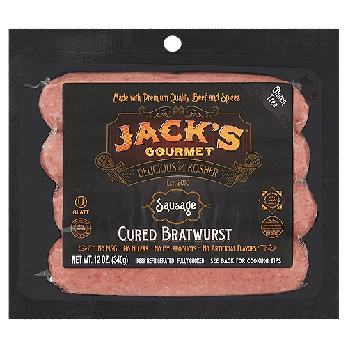 Jack's Gourmet Cured Bratwurst Sausage, 12 oz
A Serious Contender Against the Hot Dog, This Mild Flavored German Sausage is Best When Served in a Soft Bun and Slathered with Mustard. This is a Sausage the Entire Family Will Enjoy.