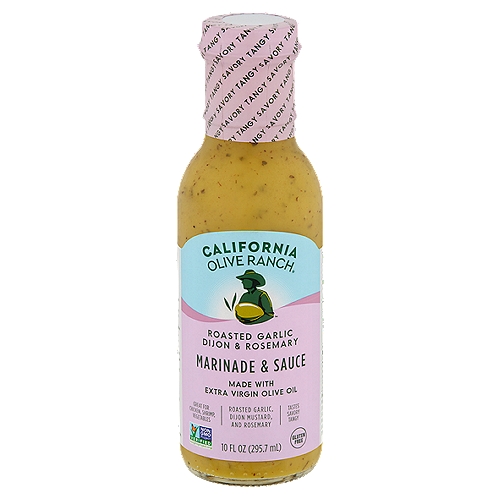 California Olive Ranch Roasted Garlic Dijon & Rosemary Marinade & Sauce, 10 fl oz
Discovery starts in the bottle.
Discover the taste of the Mediterranean with our delicious extra virgin olive oil-based marinade and sauce. This savory recipe is California crafted with roasted garlic, Dijon mustard, tangy lemon, rosemary and thyme.