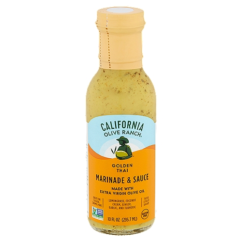 California Olive Ranch Golden Thai Marinade & Sauce, 10 fl oz
Discovery Starts in the Bottle
Transport your senses to Thailand and its aromatic flavors with our delicious Extra Virgin Olive Oil-based marinade and sauce. Our balanced recipe is California crafted with citrusy lemongrass, creamy coconut cream, ginger, lime, garlic and turmeric.