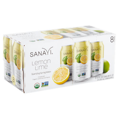 Sanavi Organic Lemon Lime Sparkling Spring Water, 12 fl oz, 8 count