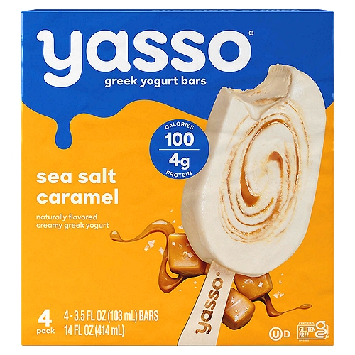 Throw some sea salt on the ice cream game with this decadent treat. Sea Salt Caramel Frozen Greek Yogurt Bars. 100 calories, 5 grams of protein, Gluten Free, made with real Greek yogurt.  
