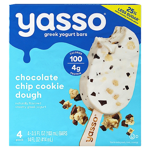 Yasso Chocolate Chip Cookie Dough Greek Yogurt Bars, 3.5 fl oz, 4 count
Dough ya wanna taste?
Cookie dough is greater than cookies. We said what we said. If you're not convinced, our chocolate chip cookie dough bar may just get you there. Vanilla-flavored with other natural flavors frozen Greek Yogurt holds as many chocolatey chips and cookie dough bits as your mouth can handle.
Enjoy! Amanda & Drew Founders

Looks like the freezer is the new 'snack drawer'