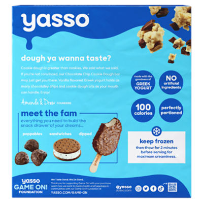 Yasso Chocolate Chip Cookie Dough Greek Yogurt Bars, 3.5 fl oz, 4 count
