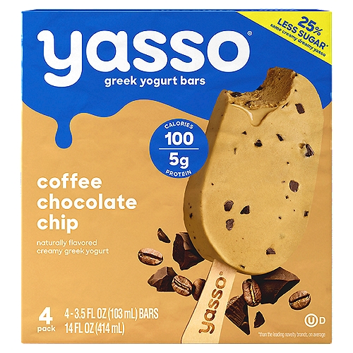 Yasso Coffee Chocolate Chip Greek Yogurt Bars, 3.5 fl oz, 4 count
Naturally Flavored Frozen Greek Yogurt

Wake up and smell the yasso
These Coffee Chocolate Chip bars are made by combining creamy frozen Greek yogurt and natural coffee flavors mixed with chocolatey chips because why not make it a mocha? It's the perfect wake up call for your tastebuds. Enjoy!
Amanda & Drew Founders