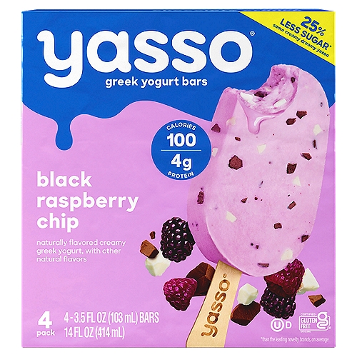 Yasso Black Raspberry Chip Greek Yogurt Bars, 3.5 fl oz, 4 count
Our chips are all in
In these Black Raspberry Chip bars, we packed max black raspberry flavored with other natural flavors into frozen Greek yogurt. And then we included as many delicious white chocolatey and dark chocolatey chips as 100 calories can handle. Enjoy!
Amanda & Drew
Founders

Meet the fam
Everything you need to build the snack drawer of your dreams...
Poppables, sandwiches, dipped