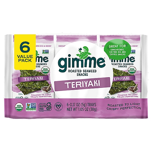 Gimme Organic Teriyaki Premium Roasted Seaweed, 0.17 oz, 6 count