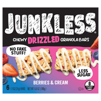 Junkless Berries & Cream Chewy Drizzled Granola Bars, 1.1 oz, 6 count