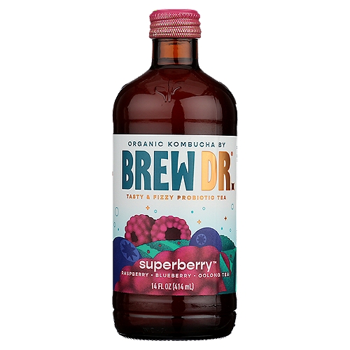 Brew Dr. Kombucha Organic Superberry Kombucha, 14 fl oz
Alcohol Extracted*
*Non-alcoholic: less than 0.5% alc/vol

Six Berry Mix
A light and fruity kombucha featuring a delightful blend of sweet and tart berries, hibiscus, and oolong tea.
