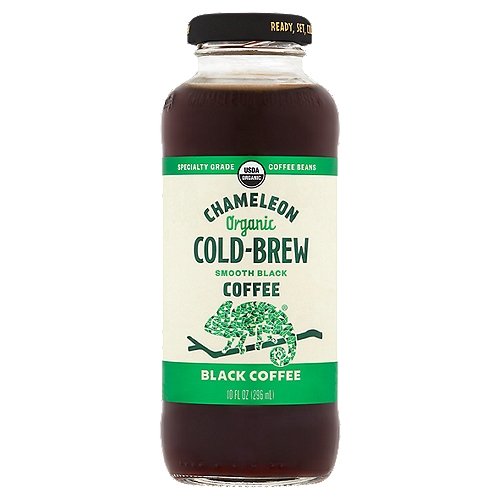 Chameleon Cold-Brew Organic Smooth Black Coffee, 10 fl oz
Raise Your Coffee Standards
This classic black cold-brew coffee will hit the spot when you're looking for a perfect pick me up. Each batch is expertly crafted to deliver low acid, super smooth coffee-every time.

Why We Source the Top 2% of the World's Coffee Beans
Organic, consciously crafted cold-brew matters. That's why only 2% of the world's coffee beans meet our quality standards by being certified organic, specialty grade and sustainably sourced.