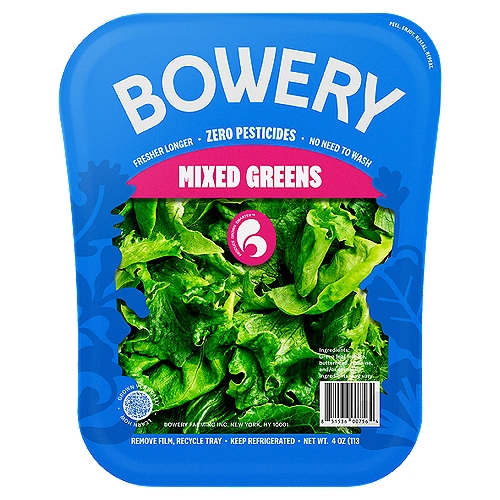 Bowery Zero Pesticides Mixed Greens, 4 oz
Protected Produce™ - Grown Indoors