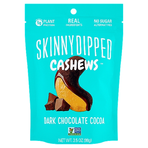SkinnyDipped Dark Chocolate Cocoa Cashews, 3.5 oz
Snack More with Less On™
We started with Buttery Roasted Cashews
Added a kiss of Organic Maple Sugar + Sea Salt
SkinnyDipped in a Thin Layer of Rich Chocolate
And finished with a Hint of Cocoa