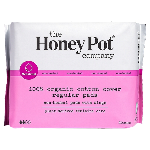 The Honey Pot Menstrual Non-Herbal 100% Organic Cotton Cover Regular Pads, 20 count