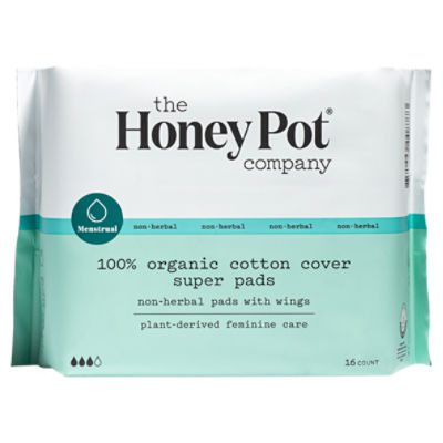 The Honey Pot Menstrual Non-Herbal 100% Organic Cotton Cover Super Pads, 16 count