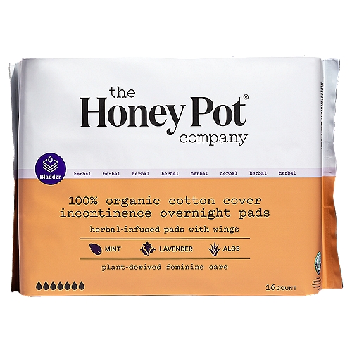 The Honey Pot Bladder Herbal 100% Organic Cotton Cover Incontinence Overnight Pads, 16 count