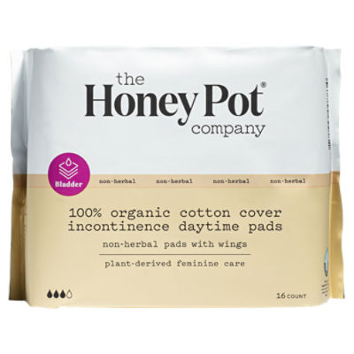 The Honey Pot Bladder Non-Herbal 100% Organic Cotton Cover Incontinence Daytime Pads, 16 count