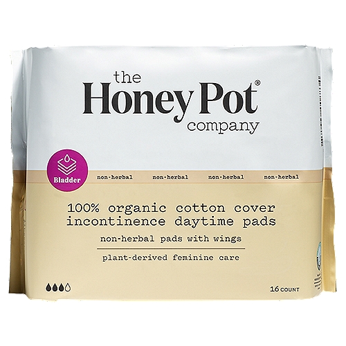The Honey Pot Bladder Non-Herbal 100% Organic Cotton Cover Incontinence Daytime Pads, 16 count