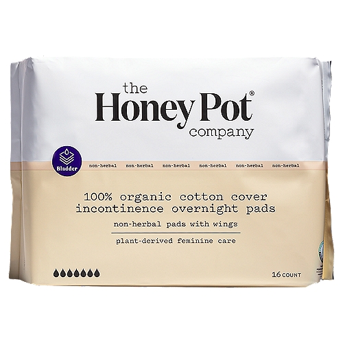 The Honey Pot Bladder Non-Herbal 100% Organic Cotton Cover Incontinence Overnight Pads, 16 count