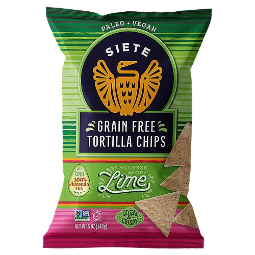 Siete Squeeze of Lime Grain Free Tortilla Chips, 5 oz
What is Cassava?
Cassava is a root vegetable and staple crop in many parts of the world, including Latin America, Africa, and Asia.

Enjoy with family, friends, and neighbors because together is better.ronica began to create grain free dishes her whole family could enjoy.