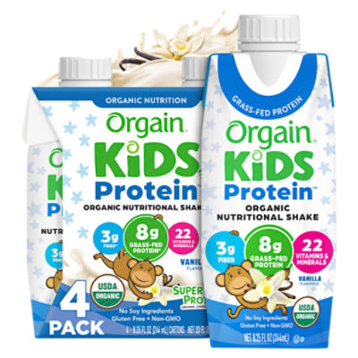 Orgain Kids Protein 25% Less Sugar Vanilla Flavored Organic Nutritional Shake, 8.25 fl oz, 4 count