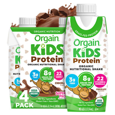 Orgain Kids Protein 25% Less Sugar Chocolate Flavored Organic Nutritional Shake, 8.25 fl oz, 4 count