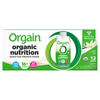 Orgain Sweet Vanilla Bean Flavored Organic Nutrition Grass-Fed Protein Shake, 11 fl oz, 12 count