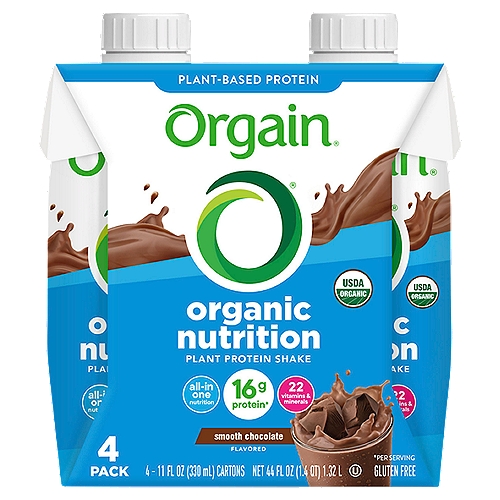 Orgain Organic Nutrition Smooth Chocolate Flavored Protein Shake, 11 fl oz, 4 count