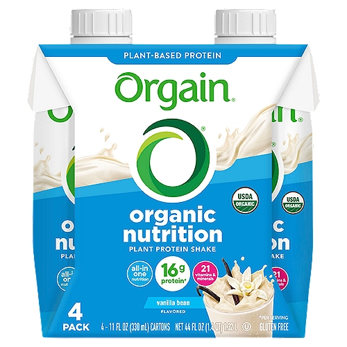  Orgain Organic Nutrition Vanilla Bean Flavored Protein Shake, 11 fl oz, 4 count