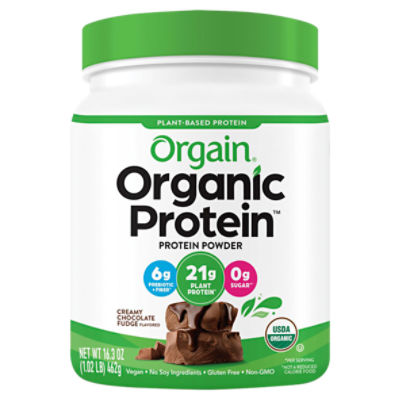 Orgain Organic Protein Creamy Chocolate Fudge Flavored Protein Powder, 16.3 oz, 16.32 Ounce