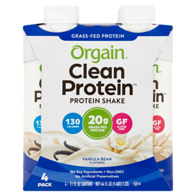 Orgain Clean Protein Grass Fed Protein Shake - Vanilla Bean, 11 fl oz, 4 ct