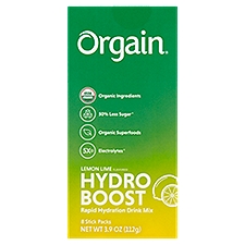 Orgain Hydro Boost Lemon Lime Flavored Rapid Hydration Drink Mix, 8 count, 3.9 oz